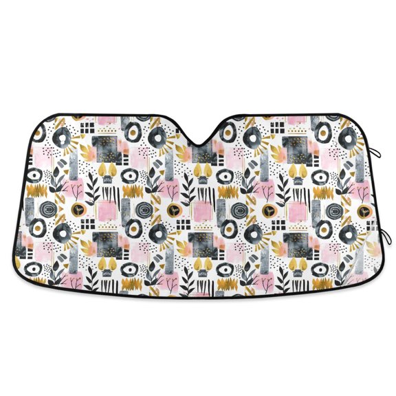 Abstract Shapes and Plants Car Windshield Sun Shade Foldable Car Front Window Visor Heat and UV Protection 53x23.5