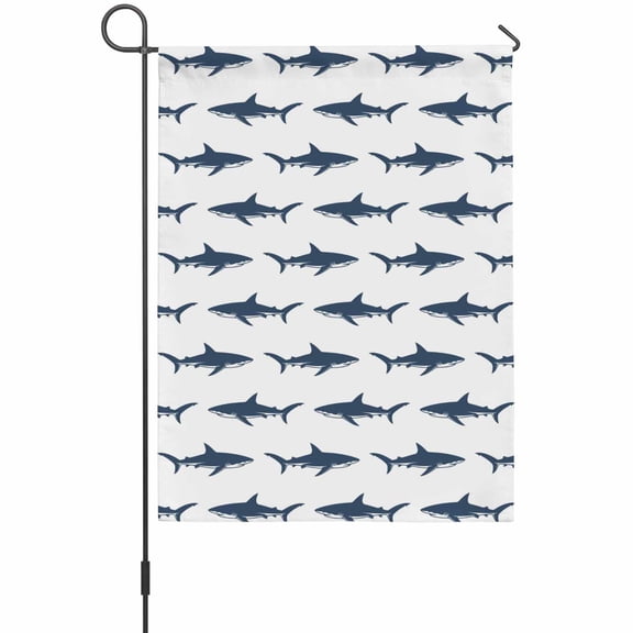 Abstract Sharks Garden Flag 12 x 18 Inches, Navy Blue Fish Simple Style Ocean Life Weather Proof Outdoor Patio Flags Double Sided Small Garden Decoration for Yard Outside Home