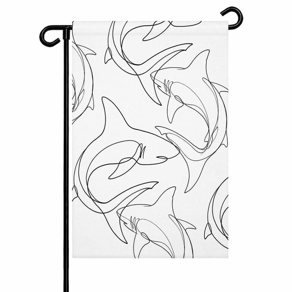 Abstract Sharks Garden Flag 12x18 Inch Black Line Fish Ocean Life Simple Style Double Sided Small Decorative Garden Flags for Outside, Outdoor Yard Porch Lawn Decoration