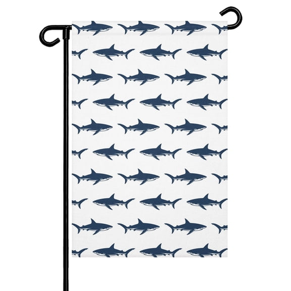 Abstract Sharks Garden Flag 12x18 Inch Navy Blue Fish Simple Style Ocean Life Double Sided Small Decorative Garden Flags for Outside, Outdoor Yard Porch Lawn Decoration