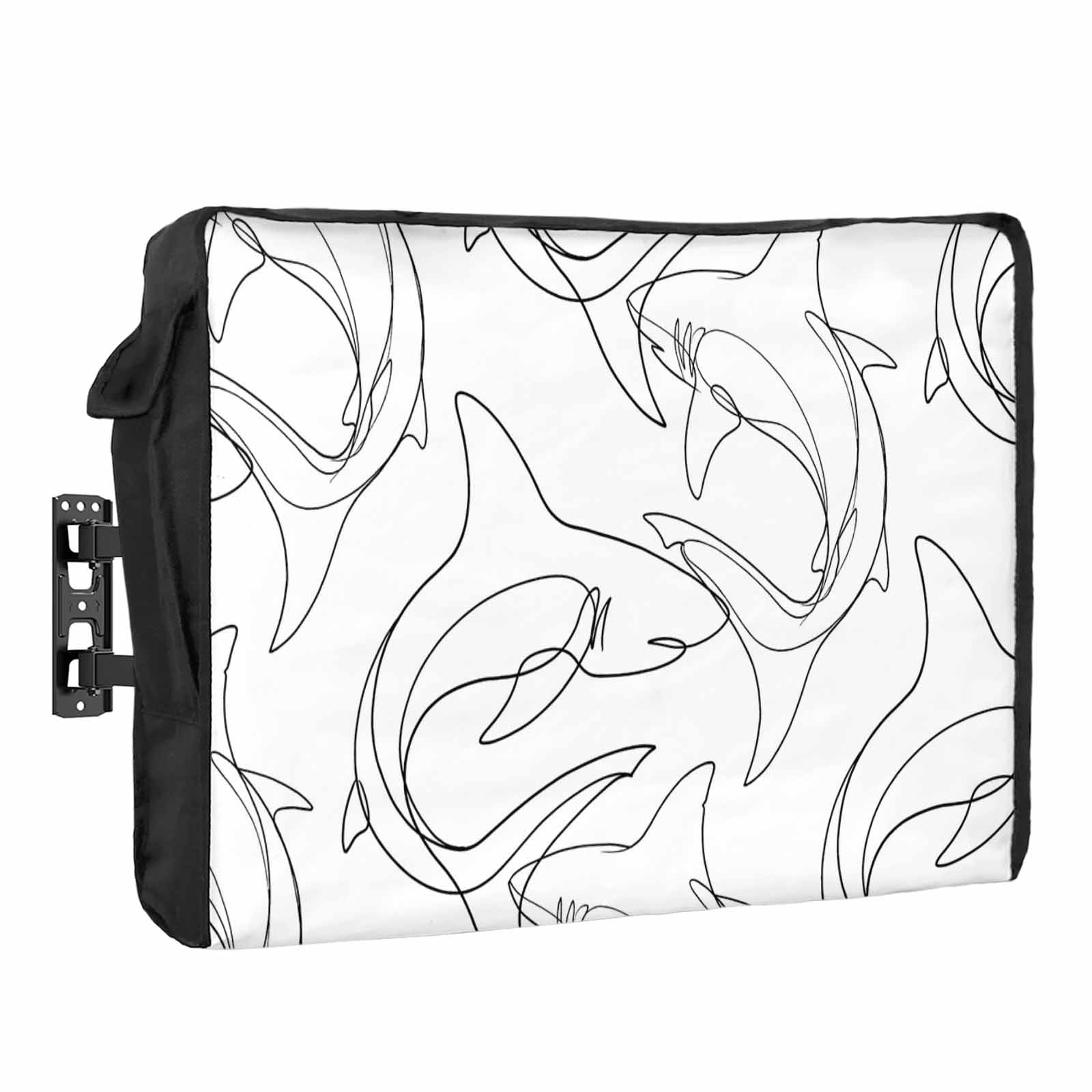 Abstract Sharks Waterproof Outdoor TV Cover, Black Line Fish Ocean Life ...
