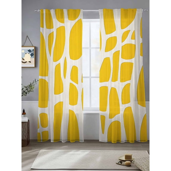 Abstract Sheer Curtains 108 Inches Long 2 Panels Modernism Yellow Color Block Line Pattern Light Filtering Semi Sheer Window Curtains Drapes for Bedroom Living Room 52"x108"