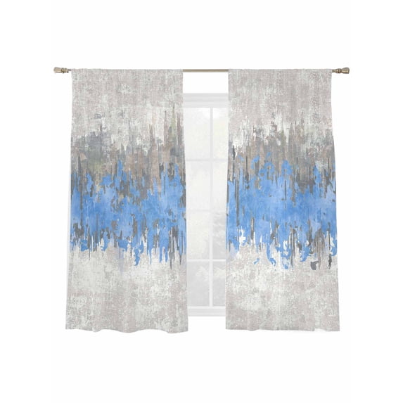 Abstract Sheer Curtains 2 Panels Set Blue Grey Graffiti Silhouette Art Modern Painting Sheer Window Curtains Light Filtering Rod Pocket Voile Drapes for Bedroom Living Room 52"X72"