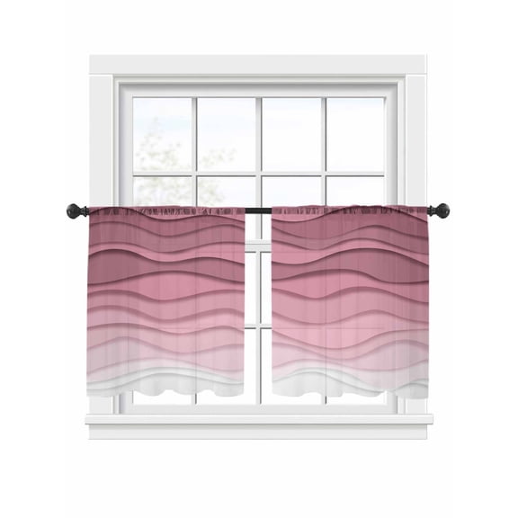 Abstract Sheer Curtains 2 Panels Set Pink Gradient Ocean Waves Sandy Beach Sheer Window Curtains Light Filtering Rod Pocket Voile Drapes for Bedroom Living Room 52"x54"