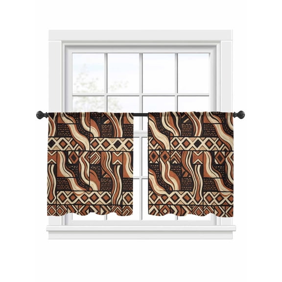 Abstract Sheer Curtains 2 Panels Set Retro Red Brown Beige Stripe Geometric Country Tribes Sheer Window Curtains Light Filtering Rod Pocket Voile Drapes for Bedroom Living Room 52"x45"