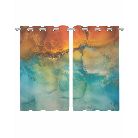 Abstract Sheer Curtains 45 Inch Length 2 Panels Set for Living Room/Bedroom, Orange Teal Green Gradient Fluid Modern Oil Painting Kitchen Curtains Grommet Curtains Window Treatments 42"x45"x2
