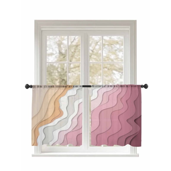 Abstract Sheer Curtains 45 Inch Long 2 Panels, Pink Gradient Ocean Beach Waves Light Filtering Rod Pocket Semi Sheer Curtains, Sheer Voile Drapes for Living Room Bedroom, 52"x45"