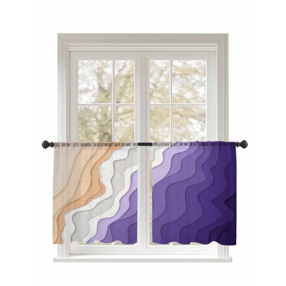 Abstract Sheer Curtains 54 Inch Long 2 Panels, Purple Gradient Ocean Beach Waves Light Filtering Rod Pocket Semi Sheer Curtains, Sheer Voile Drapes for Living Room Bedroom, 52"x54"