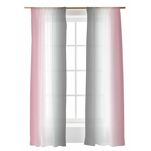 Abstract Sheer Curtains 84 Inch Long 2 Panels, Gray Pink Gradient Ombre Light Filtering Rod Pocket Semi Sheer Curtains, Sheer Voile Drapes for Living Room Bedroom, 52"x84"