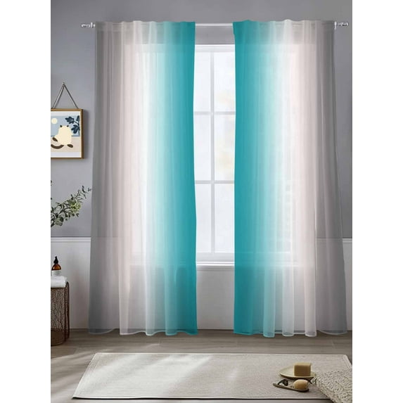 Abstract Sheer Curtains 84 Inches Long 2 Panels Dark Gray Turquoise Gradient Ombre Light Filtering Semi Sheer Window Curtains Drapes for Bedroom Living Room 52"x84"