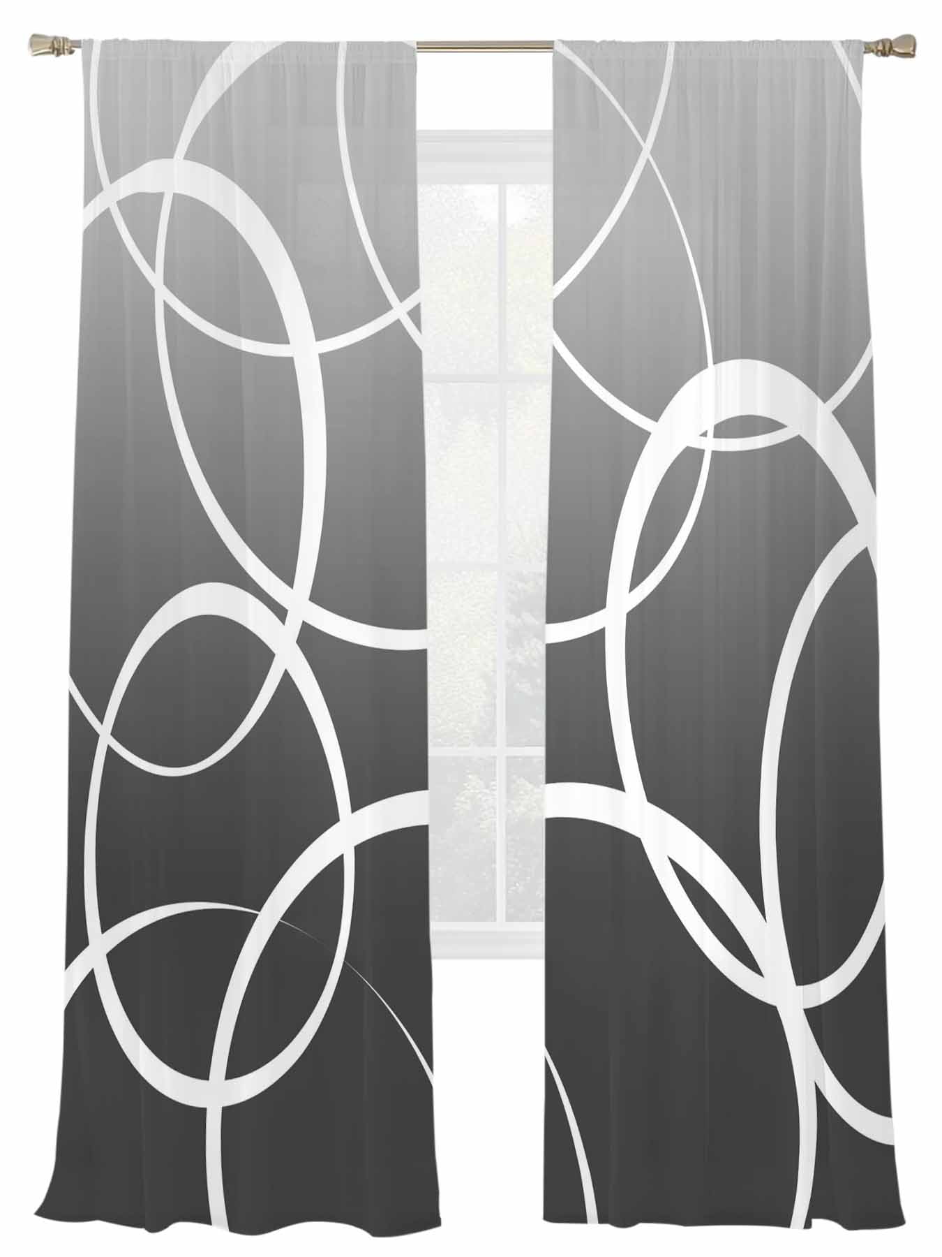 Abstract Sheer Curtains 84 inches Long 2 Panels Set Circle Modern Lines ...