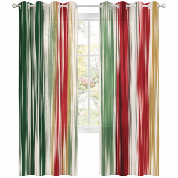 Abstract Sheer Curtains 96 Inch Long 2 Panels, Modern Vertical Emerald Green C Ruby Red Ream Stripes Light Filtering Semi Sheer Drapes Grommet Voile Window Curtain for Living Bedroom W52 x L96