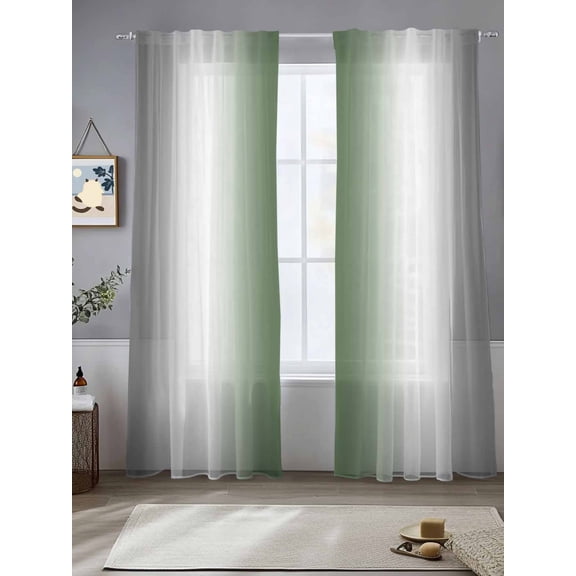 Abstract Sheer Curtains 96 Inches Long 2 Panels Dark Gray Sage Green Gradient Ombre Light Filtering Semi Sheer Window Curtains Drapes for Bedroom Living Room 52"x96"