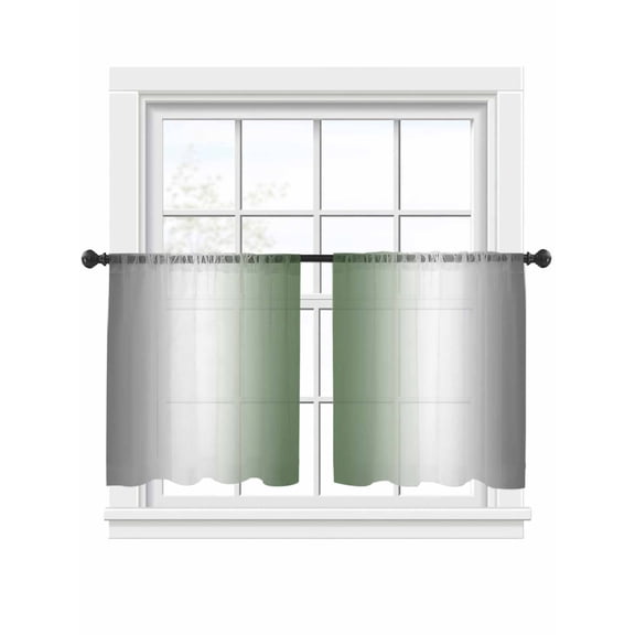 Abstract Sheer Curtains for Living Room Bedroom, Light-filtering Sheer Curtain, Dark Gray Sage Green Gradient Ombre LigRod Pocket Voile Window Treatment Drapes, 52’’Wx54’’L, 2 Panels Set
