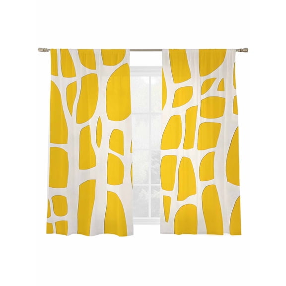 Abstract Sheer Curtains for Living Room Bedroom, Light-filtering Sheer Curtain, Modernism Yellow Color Block Line Pattern Rod Pocket Voile Window Treatment Drapes, 52’’Wx63’’L, 2 Panels Set