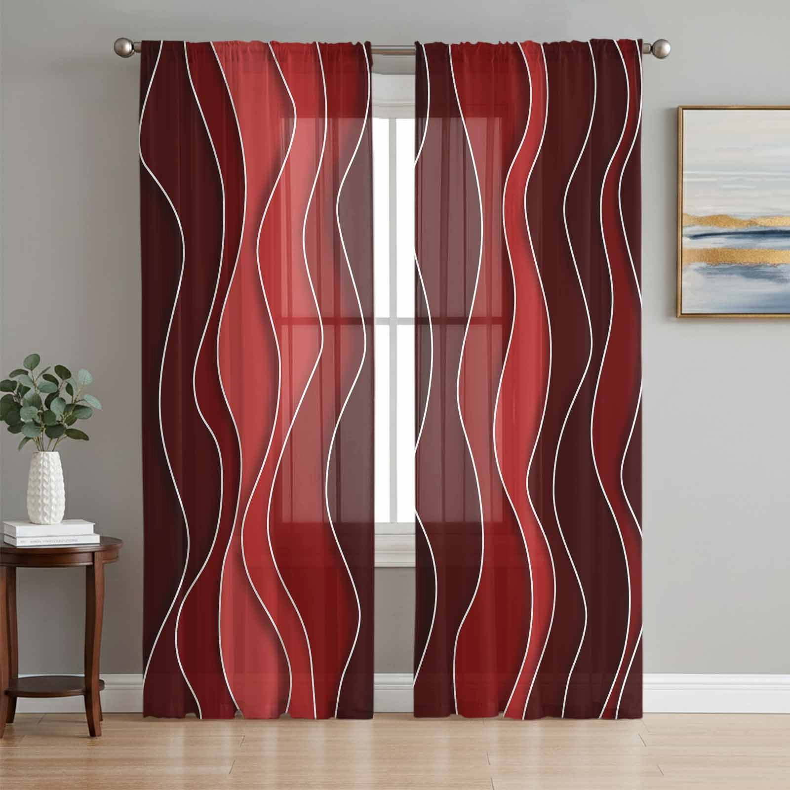 Abstract Sheer Curtains for Living Room Bedroom, Red Gradient Waves ...