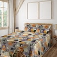 thumbnail image 1 of Ambesonne Abstract Fitted & Flat Sheet with Sham 3 Pcs Set, Grunge Geometic Rounds Art, Twin, Vermilion Pale Purpleblue, 1 of 1