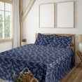 thumbnail image 1 of Abstract Sheet Set, Halftone Circles with Dots Circular Shapes Orderly Repeated Pattern, Fitted & Flat Sheet with Pillowcase Bedding Accent 4 Pcs Set, Queen, Night Blue and Eggshell, by Ambesonne, 1 of 5
