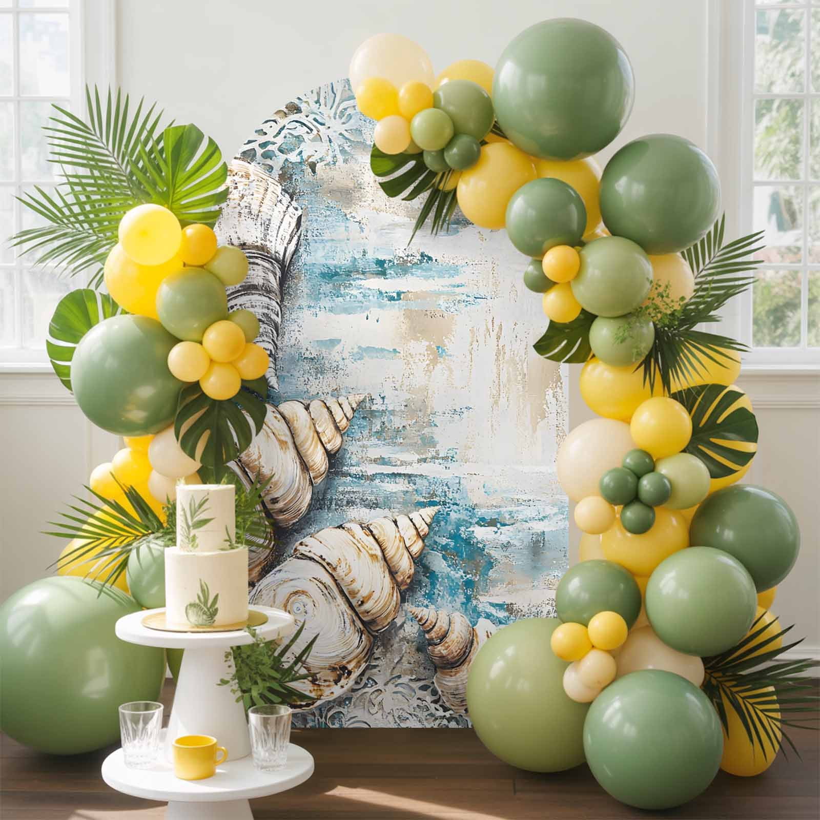 Shell Cloth Backdrop Abstract Shell Arch Backdrop Cover, 6FT, Blue Floral Ocean Coastal ...