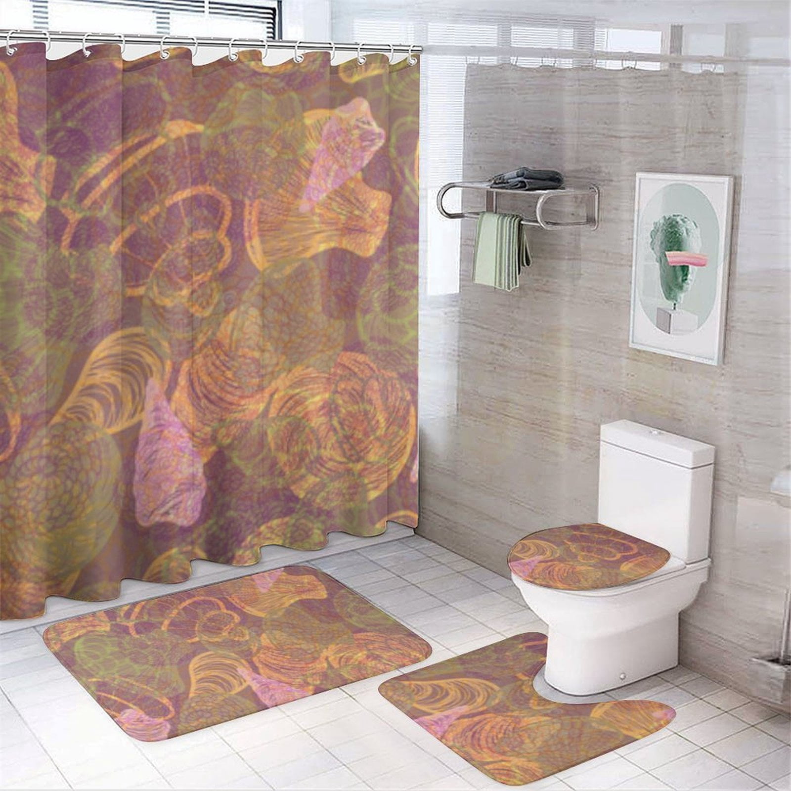 Abstract Shell Pattern Warm Colors 4 Piece Shower Curtain Sets, with ...