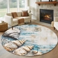 thumbnail image 1 of Abstract Shell Round Living Room Rugs 5 ft, Blue Floral Washable Area Rug with Non-Slip Sturdy Edge Binding Round Carpet for Entryway Kitchen Bedroom Bathroom, 1 of 9