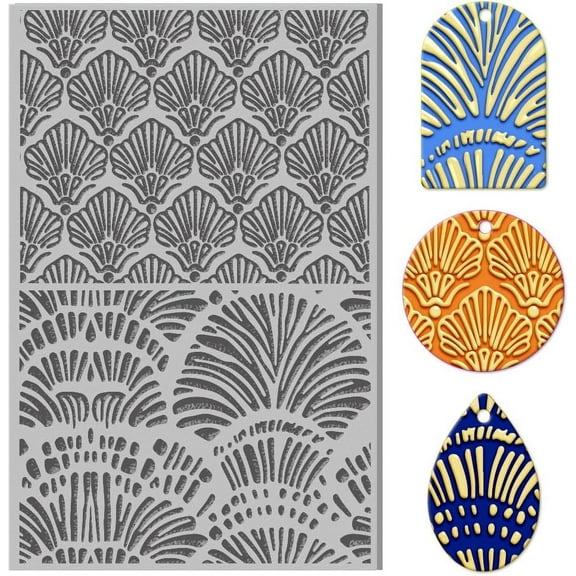 Abstract Shells Polymer Clay Texture Sheets Rubber Clay Texture Mats Embossing Folders Clay Texture Mats Tool Used for DIY Stamp Art Painting and Jewelry Making Multi-color