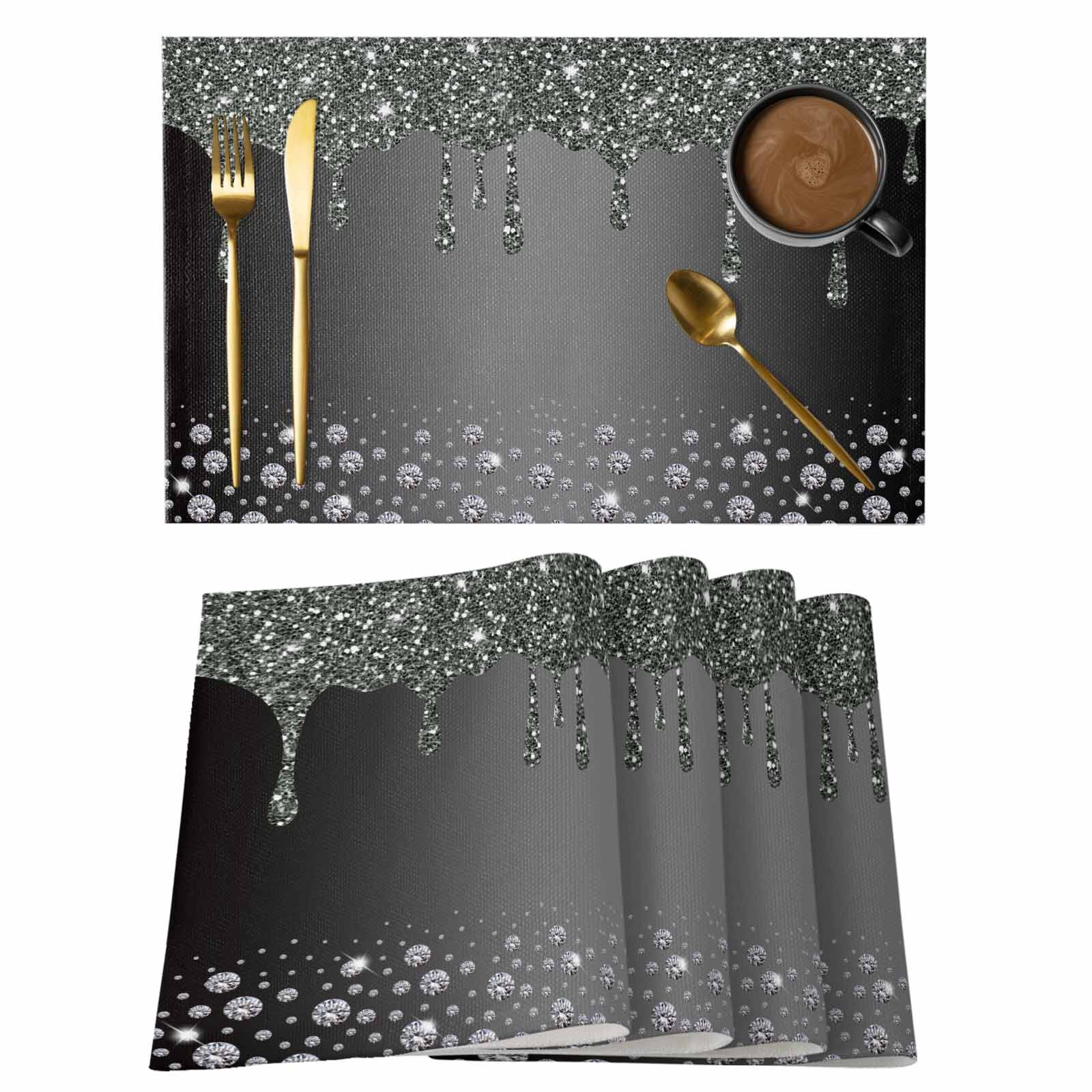 Fancy Table Mat Background Abstract Shining Diamond Placemats Set of 6,Wipeable Washable Table ...