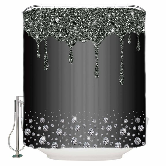 Abstract Shining Diamond Shower Curtain for Bathroom, Stones on Gradient Black Background Waterproof Shower Curtains Washable Quick Dry with Hooks Bathtub Curtains 36x72 IN