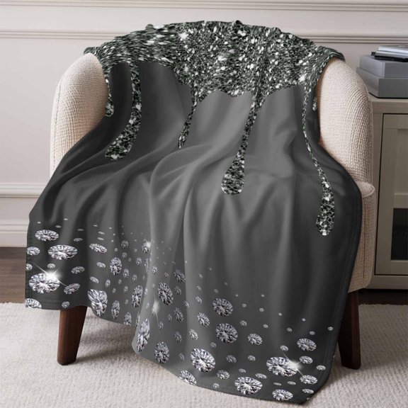 Abstract Shining Diamond Throw Blanket Flannel Fleece Throws, Stones on Gradient Black Background Lightweight Super Soft Warm Blankets for Couch Sofa Bed All Season Use, 50x60 in