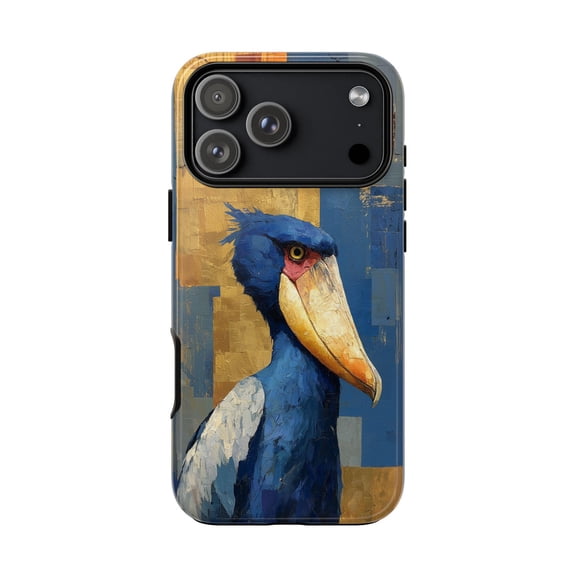Abstract Shoebill Bird Blue Yellow Artistic Color Splash Phone Case with iPhone 17 to 11 Pro Max