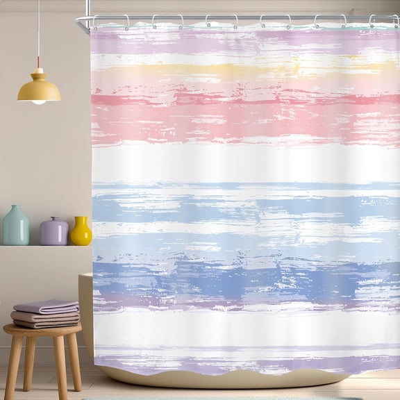 Abstract Shower Curtain for Bathroom Decor,Modern White Grey Striped Aesthetic Minimalist Geometric Simple Neutral Watercolor Painting Fabric Waterproof Polyester 12 Pack Hooks,72" x 72"