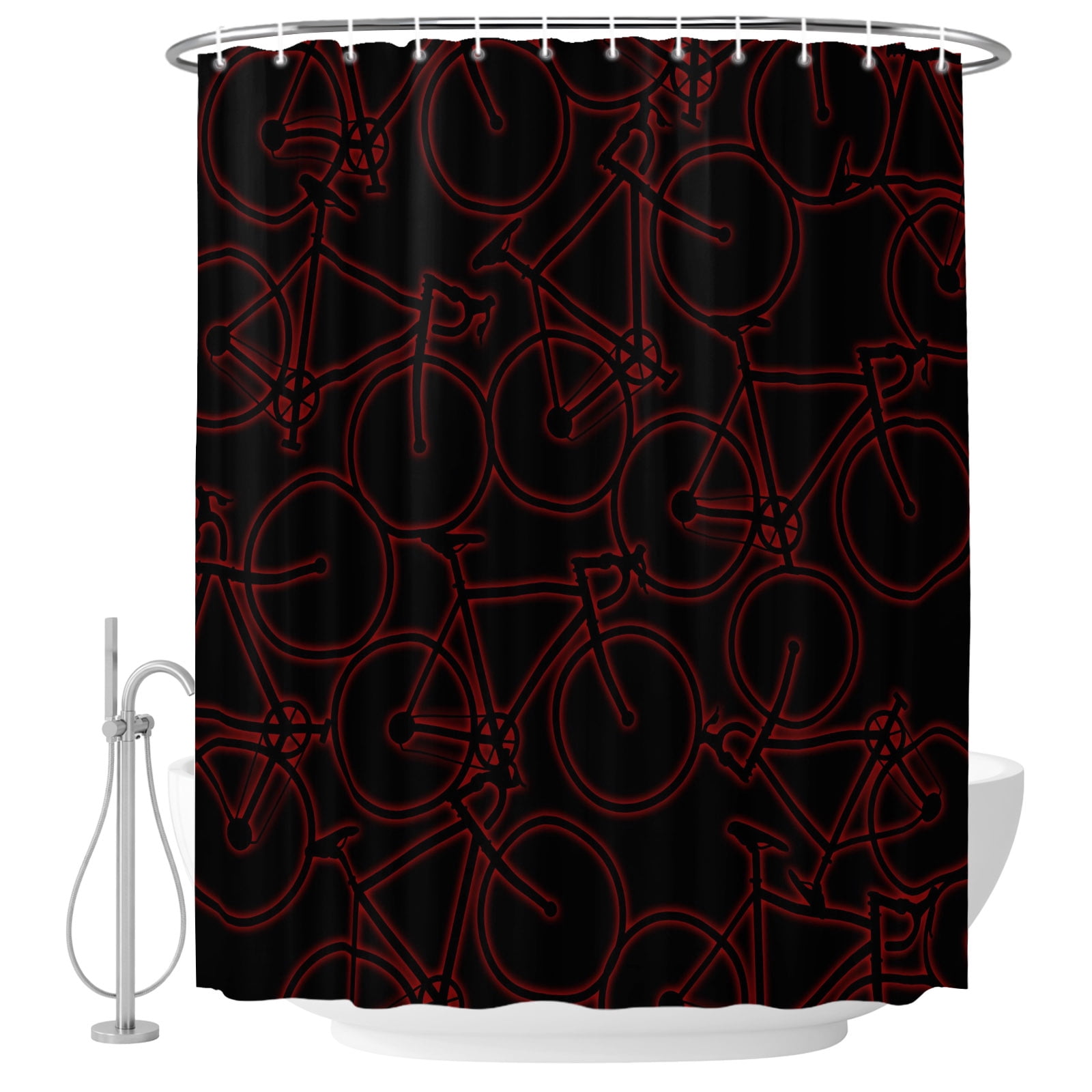 Abstract Shower Curtain for Bathroom, Red Bicycles Line Texture Modern ...