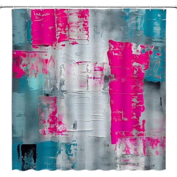 Abstract Shower Curtain Blue Pink Gray Oil Painting Graffiti Modern Art Grunge Aesthetic Retro Extra Long Bathroom Home Curtain with Hooks,70" Wx84 H