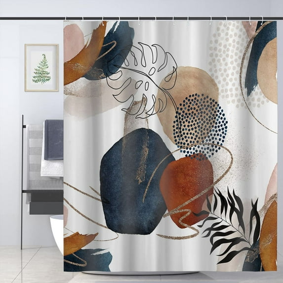 Abstract Shower Curtain Boho Mid Century Colorful Modern Geometric Neutral Bathroom Shower Curtains with Hooks 72" x 72"