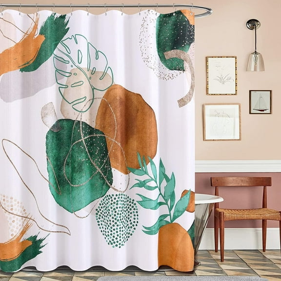 Abstract Shower Curtain Boho Mid Century Shower Curtain Modern Shower Curtain Set Retro Aqua Green Neutral Shower Curtains Waterproof Bathroom Set Decor with 12 Shower Curtain Hooks 72x72