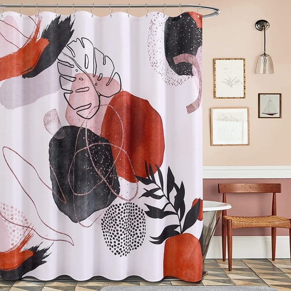 Abstract Shower Curtain Boho Mid Century Shower Curtain Modern Shower Curtain Set Retro Red Neutral Shower Curtains Waterproof Bathroom Set Decor with 12 Shower Curtain Hooks 72x72