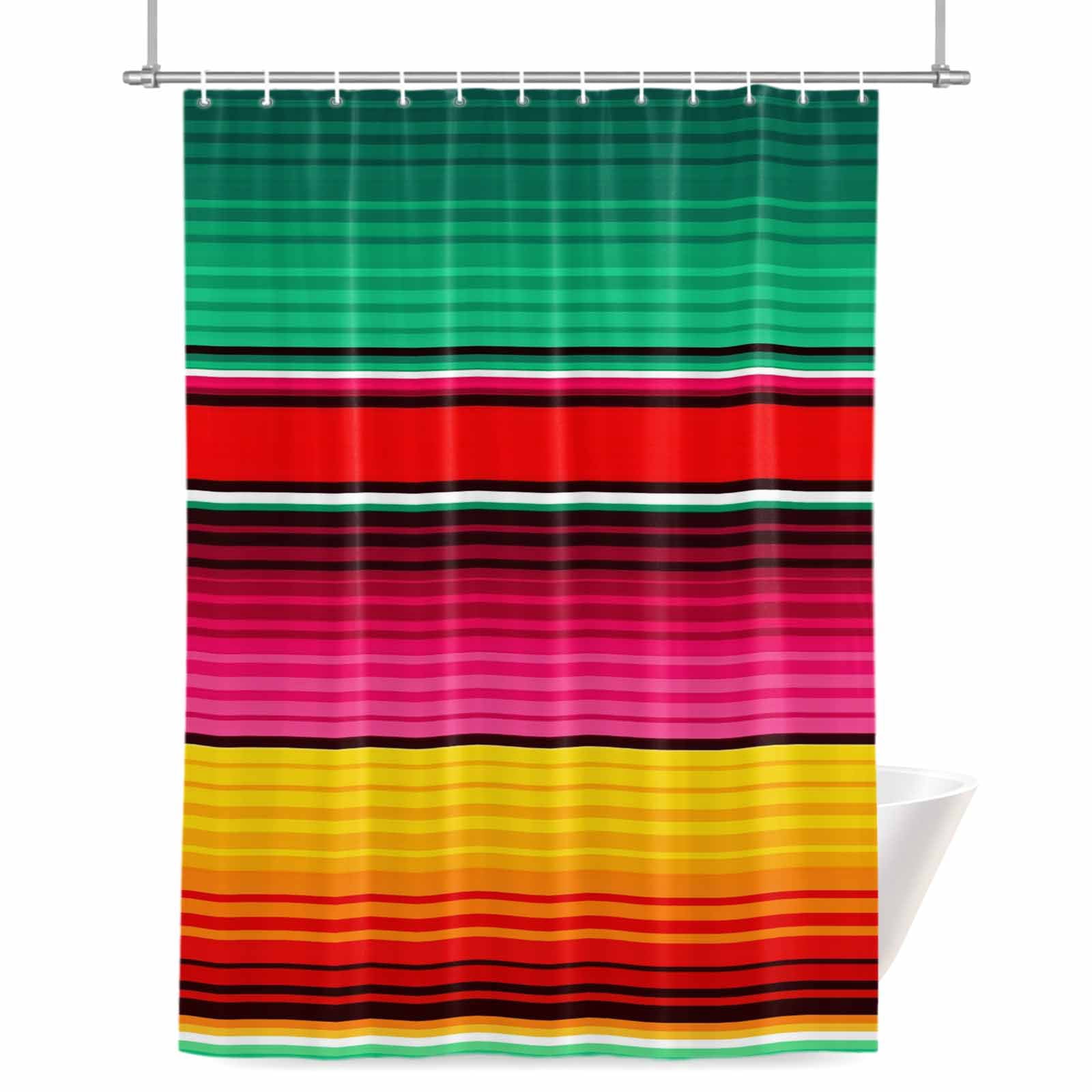 Abstract Shower Curtain, Colorful Mexican Stripe Orange Yellow