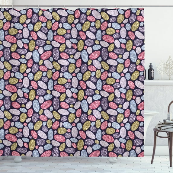 Abstract Shower Curtain, Geometric Formless Circles Round Shapes with Inner Dots Childish Baby Graphic, Fabric Bathroom Set with Hooks, 69W X 75L Inches Long, Multicolor, by Ambesonne