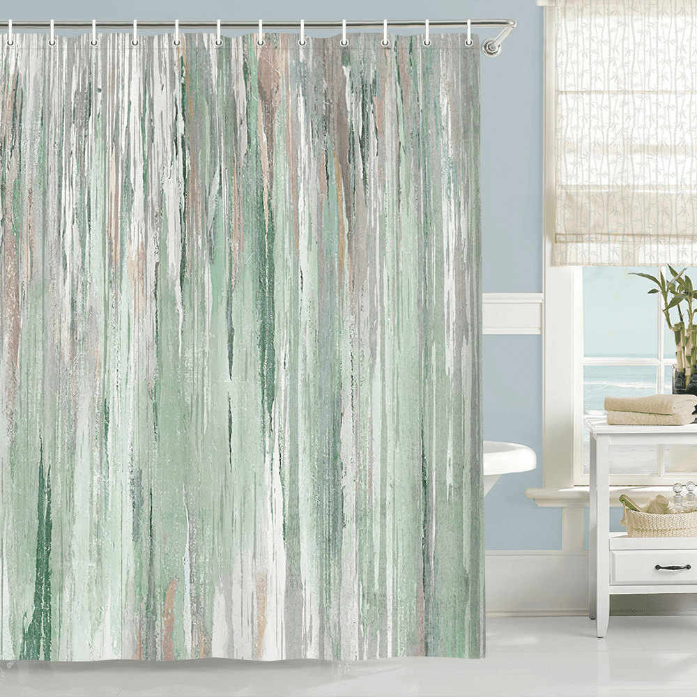 Abstract Shower Curtain, Modern Aesthetic Green Stripe Shower Curtain