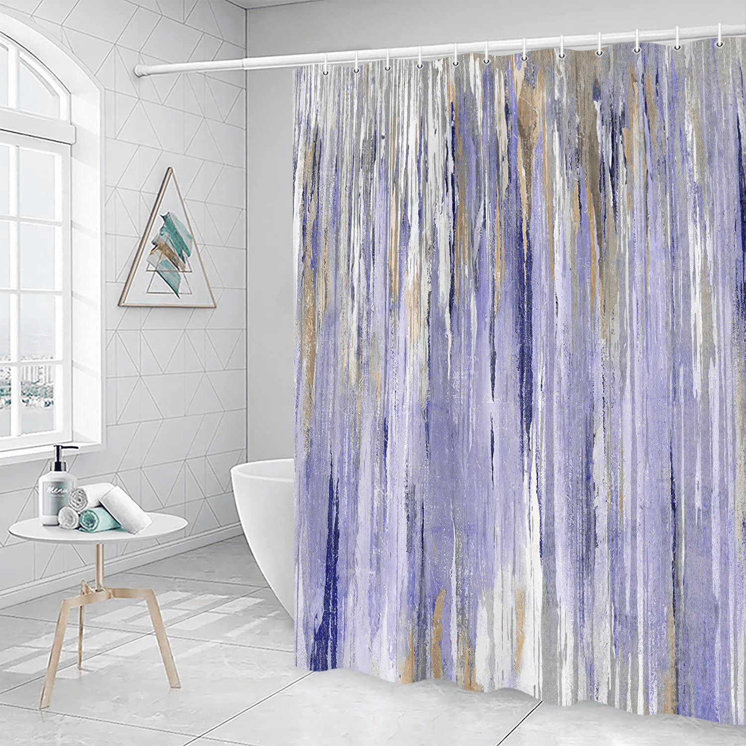 Abstract Shower Curtain, Modern Aesthetic Purple Stripe Shower Curtain ...