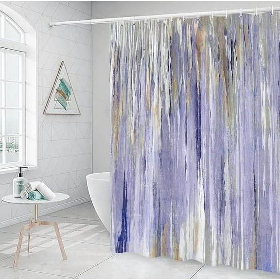 Abstract Shower Curtain, Modern Aesthetic Purple Stripe Shower Curtain Sets With 12 Hooks For Bathtub Bathroom Gray Purple Contemporary Abstract Painting Fabric