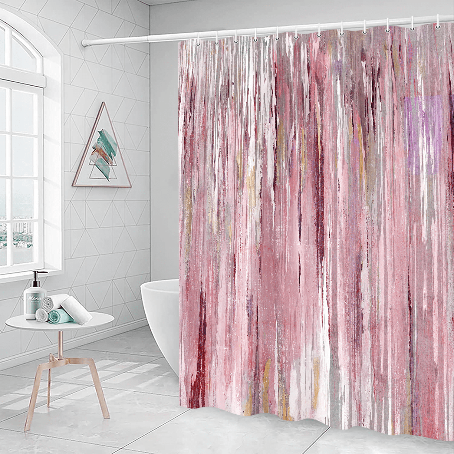 Abstract Shower Curtain, Modern Aesthetic Stripe Shower Curtain Set