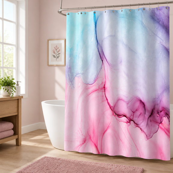 Abstract Shower Curtain Pink Purple Blue Marble For Bathroom Modern Ink Art Decor Waterproof Fabric Set 71x71