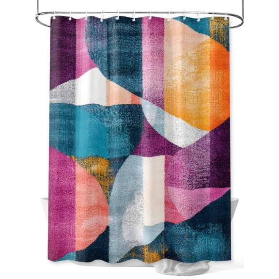 Abstract Shower Curtain Set ，Waterproof Fabric Shower Curtains Blue Pink Yellow Angular Composition Shower Curtains for Bathroom,Bathroom Decor 36"x72"