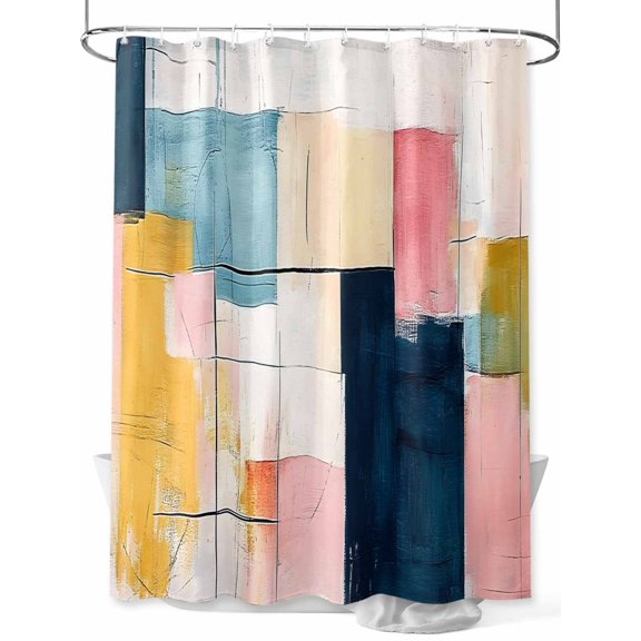 Abstract Shower Curtain Set ，Waterproof Fabric Shower Curtains Geometric Color Block Lines Oil Painting Modern Style Shower Curtains for Bathroom,Bathroom Decor 60"x72"