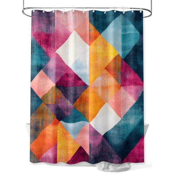 Abstract Shower Curtain Set ，Waterproof Fabric Shower Curtains Yellow Blue Pink Angular Composition Shower Curtains for Bathroom,Bathroom Decor 36"x72"