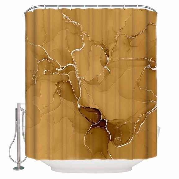 Abstract Shower Curtain Set ,Waterproof Fabric Shower Curtains Yellow Golden Marble Fluid Lines Shower Curtains for Bathroom,Bathroom Decor 54x"78"