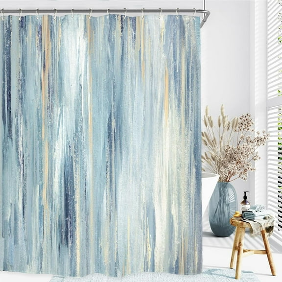 Abstract Shower Curtain Sets for Bathroom Gray Blue Beachy Aesthetic Stripe Contemporary Bathtub Curtains Navy Blue Tan Curtains with Hooks-60"W x 72"L (Pack of 1)