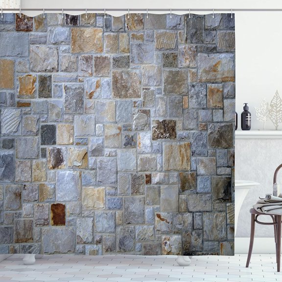 Abstract Shower Curtain, Simplistic Classic Greek Inspired Pattern in Monochrome Design, Cloth Fabric Bathroom Decor Set with Hooks, Umber and Taupe