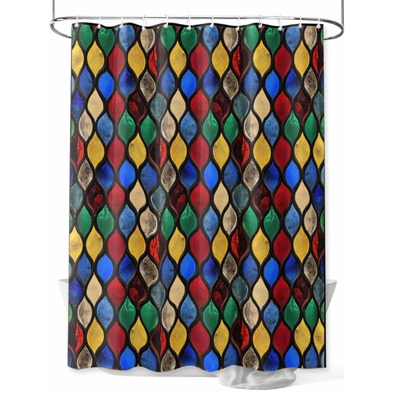 Abstract Shower Curtain, Stained Glass Moroccan Texture Waterproof Shower Curtain Set with 12 Hooks Lightweight Washable Fabric Shower Curtains for Bathroom 72x84 Inches